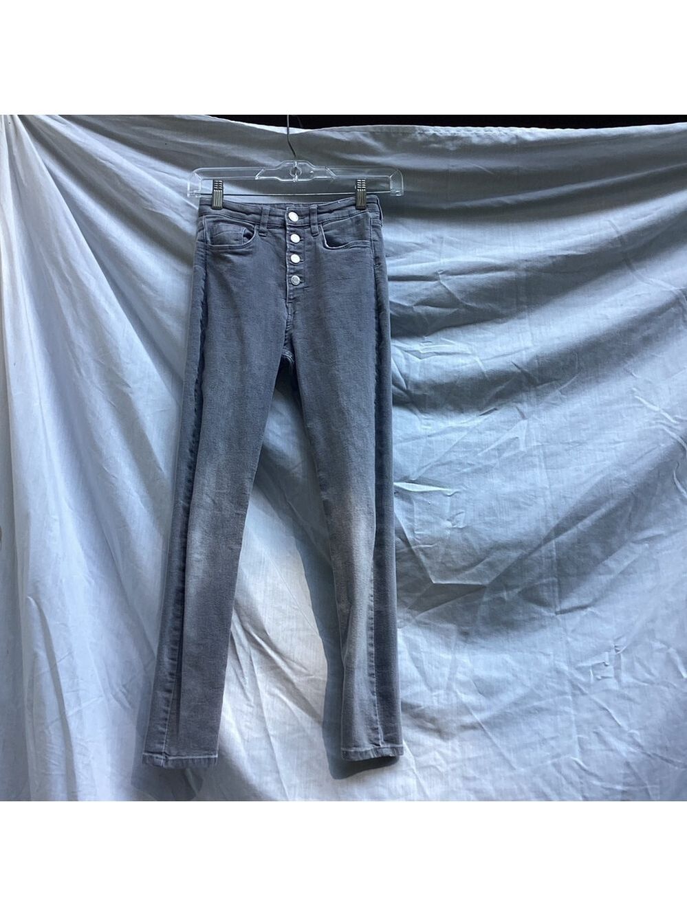 Unbranded gray faux button fly straight leg jeans, size 12